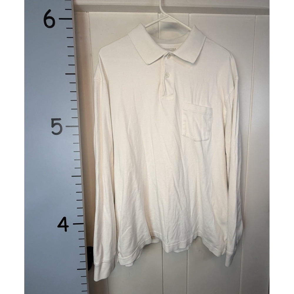 Roundtree & Yorke White Polo Shirt Mens Large Long Sleeve Silky Finish Cotton